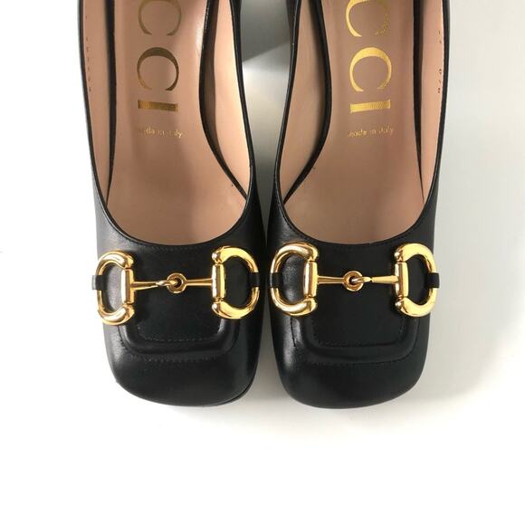 Gucci Baby Horsebit Black Leather Platform Heeled Pumps 37 - Picture 4 of 10